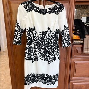 Adrianna Papell Black and White Floral Lace Dress